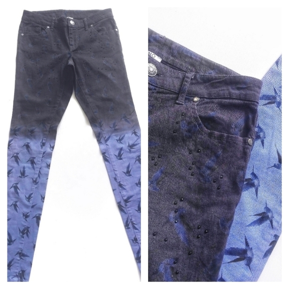 Buffalo David Bitton Denim - BUFFALO David Bitton skinny Jeans Pants Ombre Humming Bird Pattern Sz 26